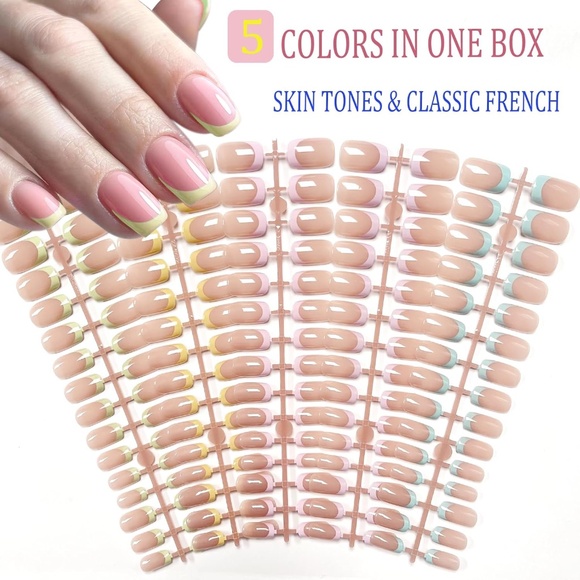 150 Pieces Colorful Pastel French Tip Nails Short Square - Picture 3 of 6